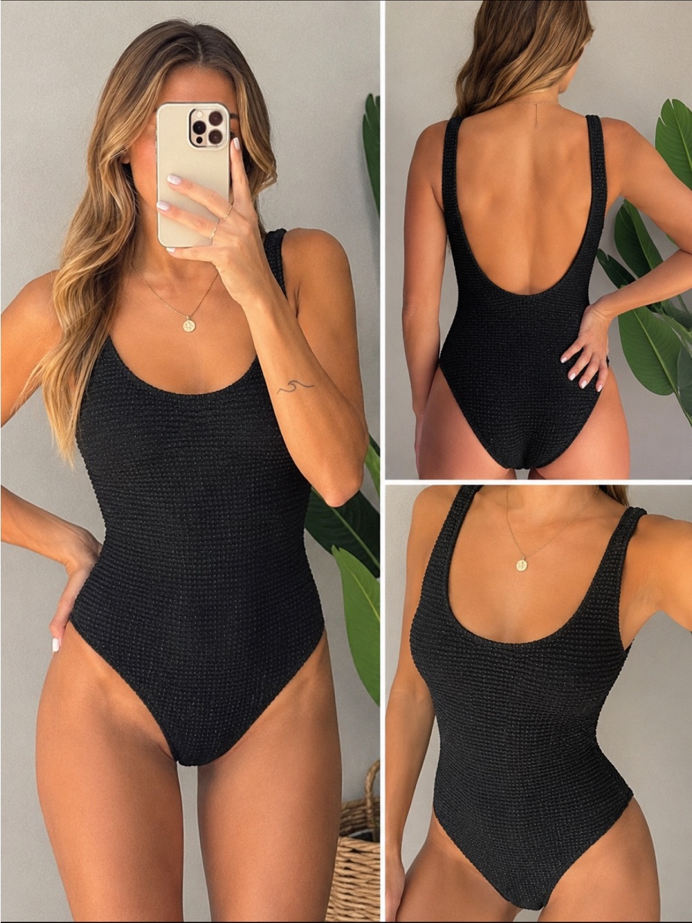 Aerie Real Good Black Crinkle One Piece Swimsuit Size S Petite